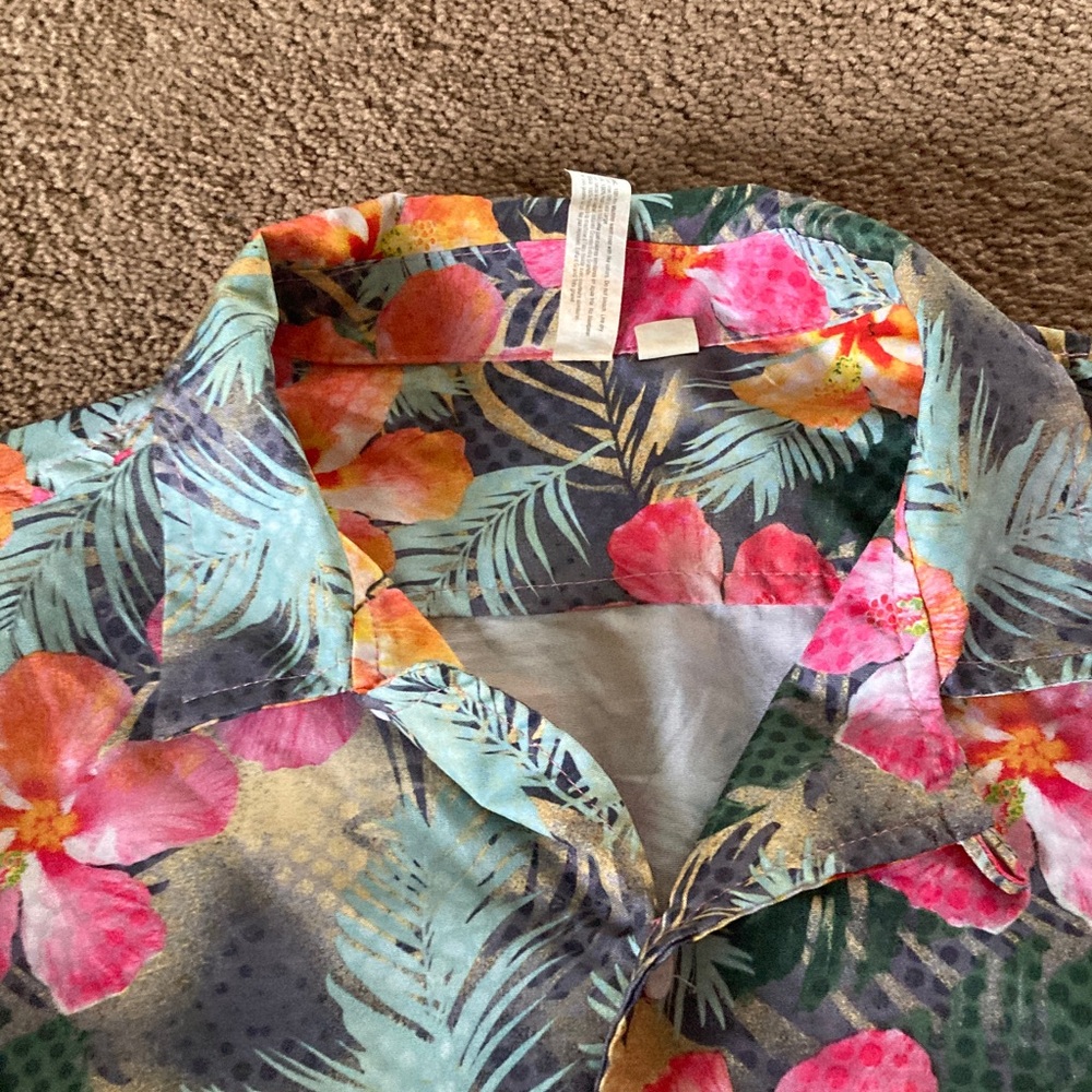 Kids Tropical Floral Button-Down Shirt - Pink & Yellow